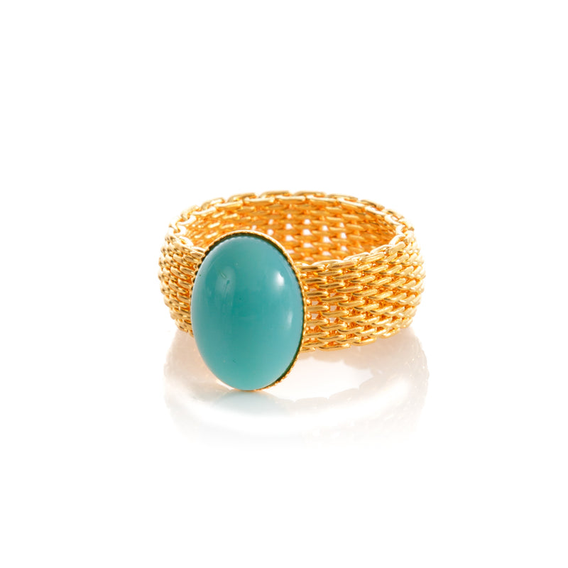 SHANTA mesh ring & turquoise cabochon