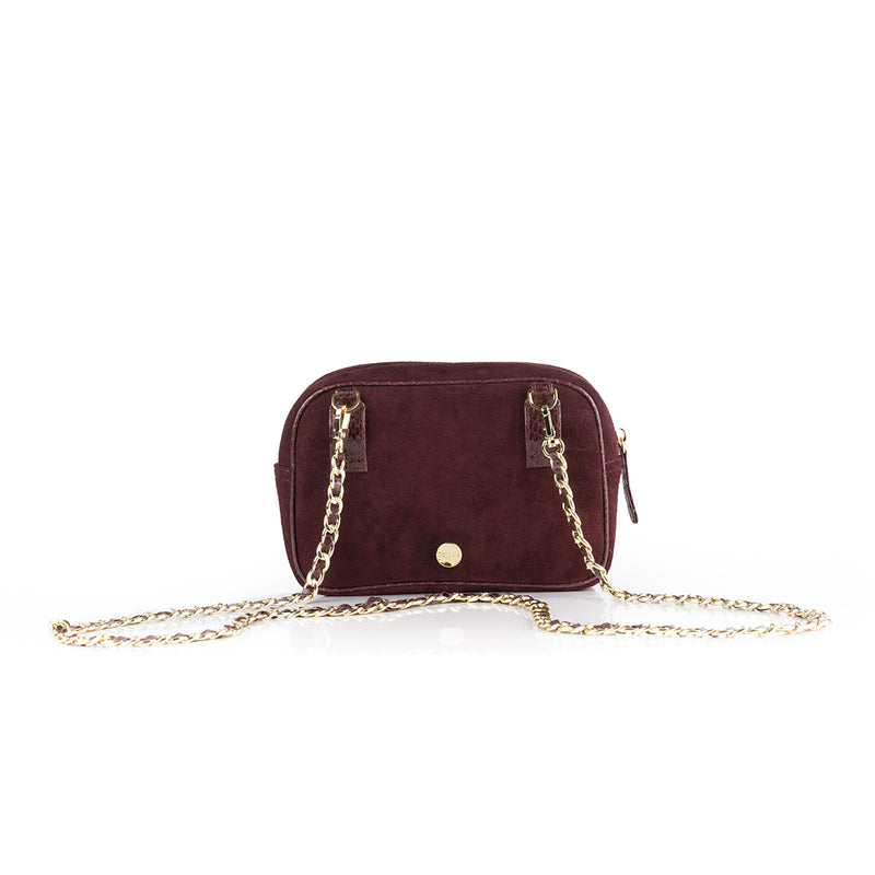 WANTOO, Two-in-one belt and crossbody bag Burgundy cobra and lamb