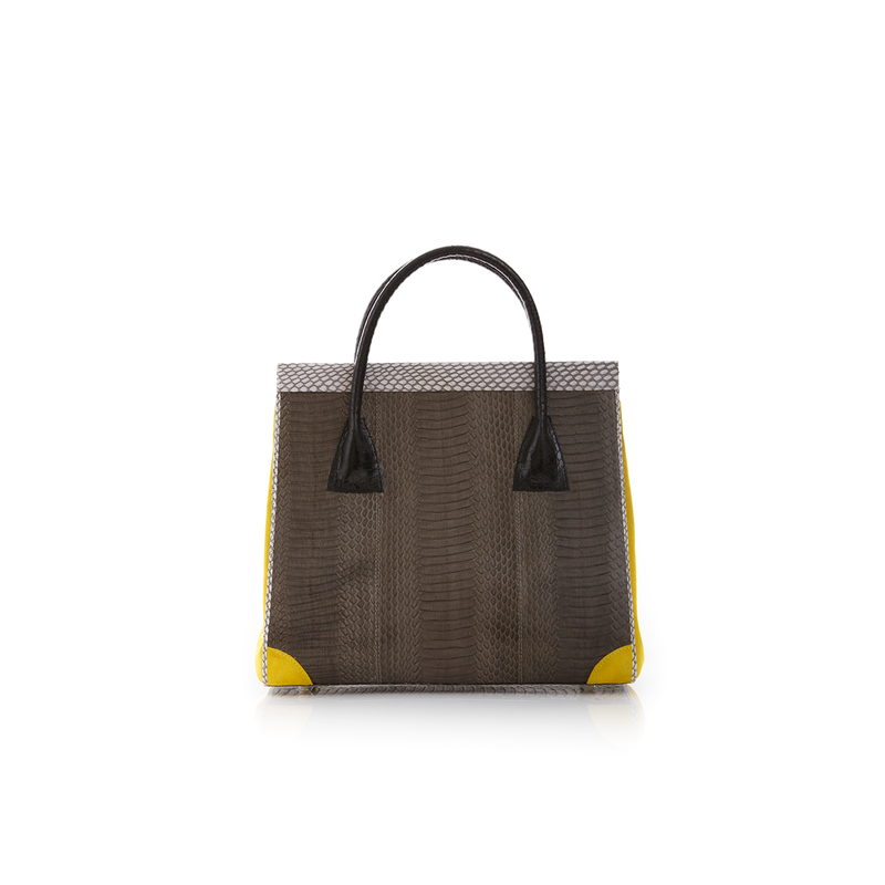 Hand Carry Bag ONG SAN FU Turtle Grey Cobra and Yellow Suede