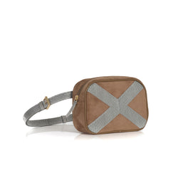 WANTOO, Two-in-one belt and crossbody bag Open Sky and Taupe Suede