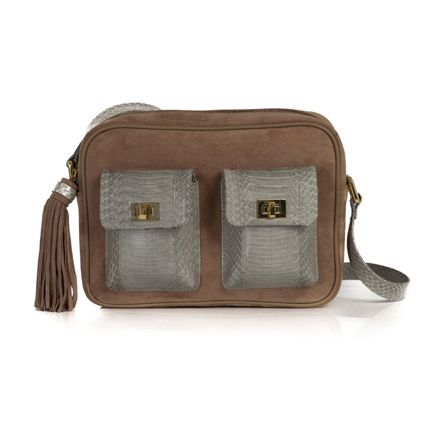 CAMBAG, crossbody bag Open Sky and Taupe Suede