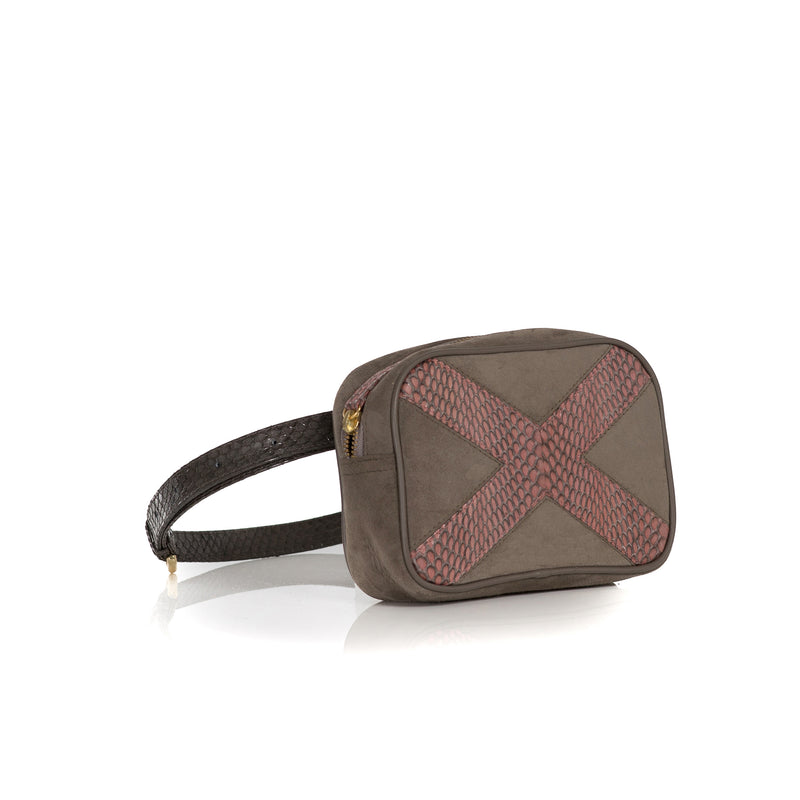 WANTOO, Two-in-one belt and crossbody bag, cognac cobra and lamb