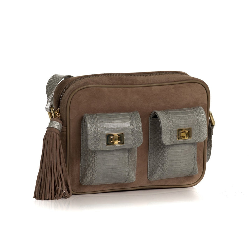 CAMBAG, crossbody bag Open Sky and Taupe Suede