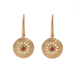 AGAFIA gold circle earrings in red