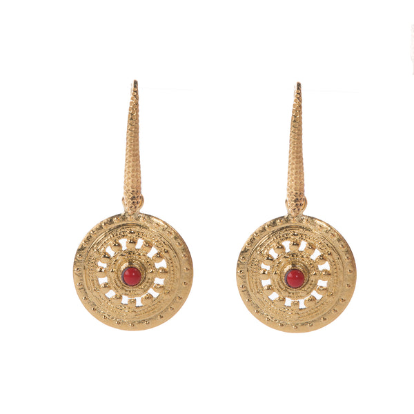 AGAFIA gold circle earrings in red