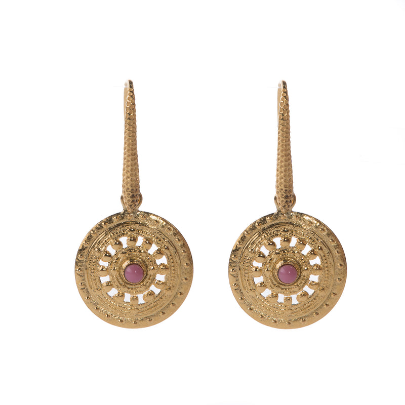 AGAFIA gold circle earrings in pink