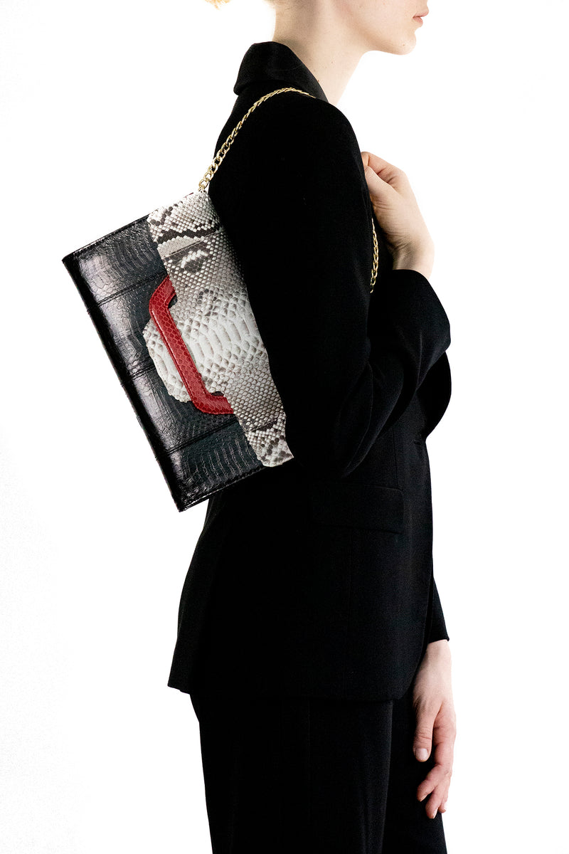 ULALAH black and red clutch bag with removable strap