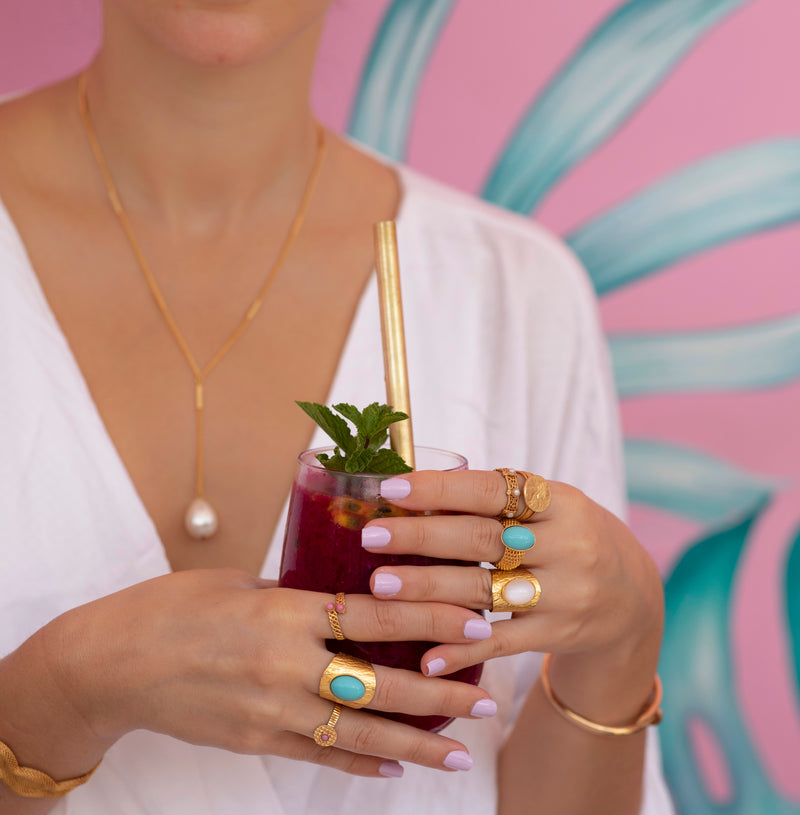 SHANTA mesh ring & turquoise cabochon