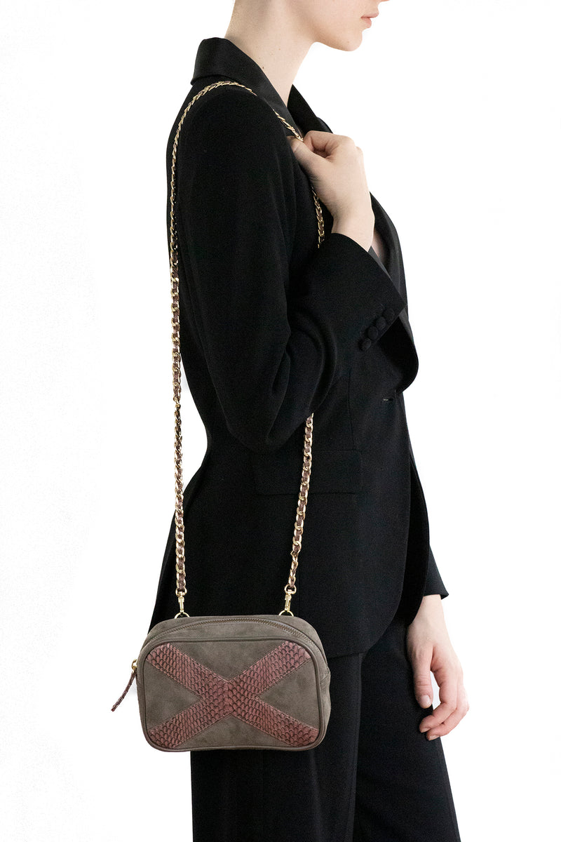 WANTOO, Two-in-one belt and crossbody bag, cognac cobra and lamb