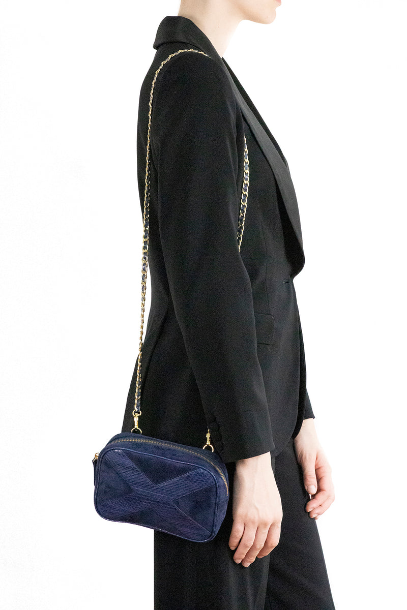 WANTOO, Two-in-one belt and crossbody bag Navy cobra and lamb