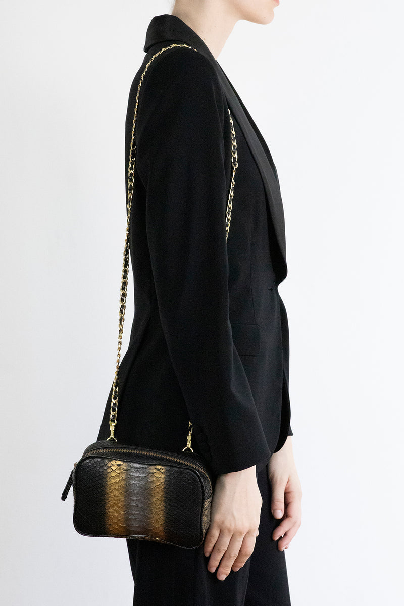 WANTOO, Two-in-one belt and crossbody bag, hand painted python and cobra