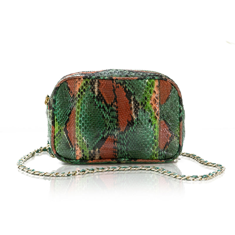 WANTOO, Two-in-one belt and crossbody bag multi green hand painted