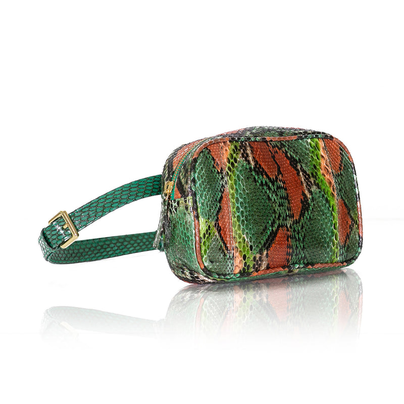 WANTOO, Two-in-one belt and crossbody bag multi green hand painted