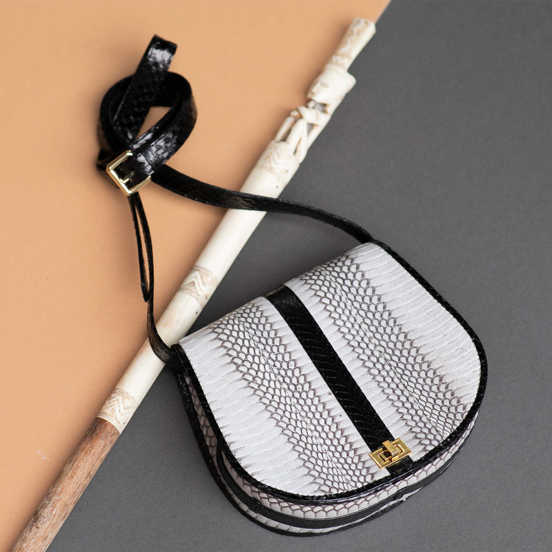 Cross Body Bag SOMINI White and Grey Metal Cobra