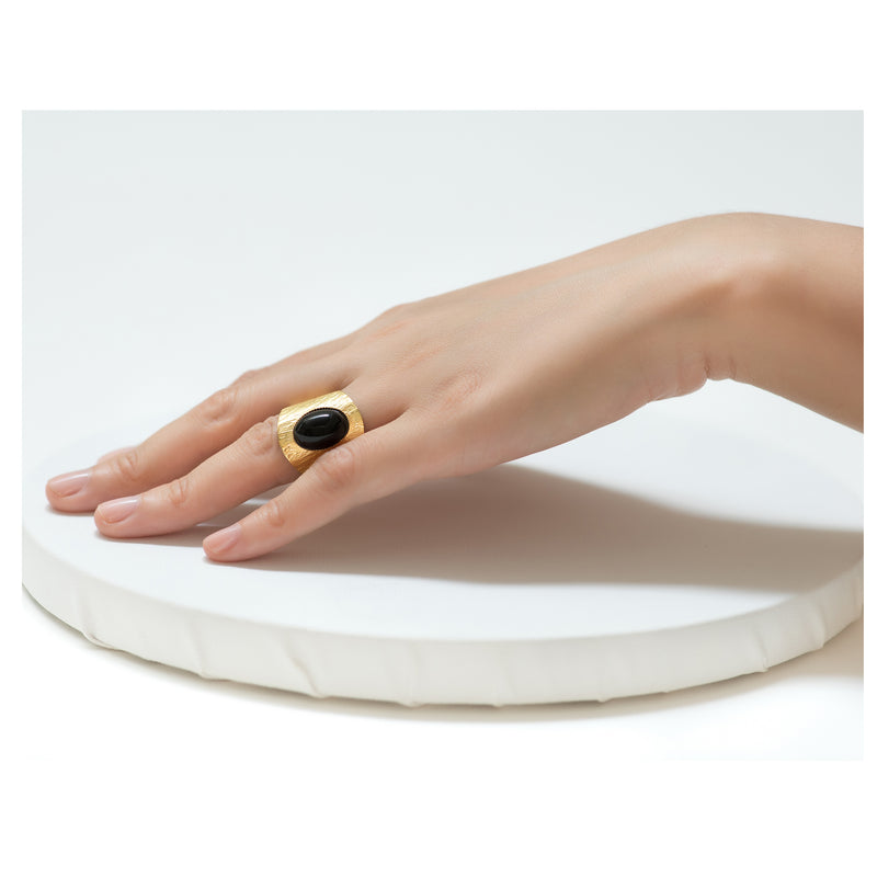 NEZA adjustable ring black agate