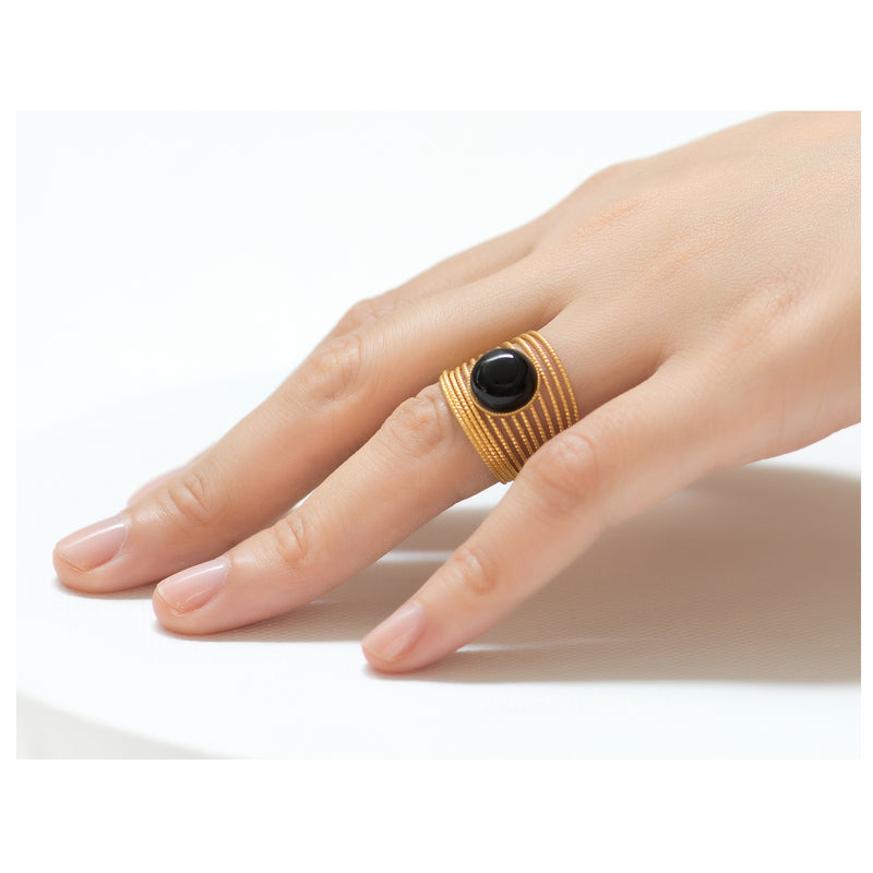 ENEE,  Gold-Plated Ring with a Black Agate