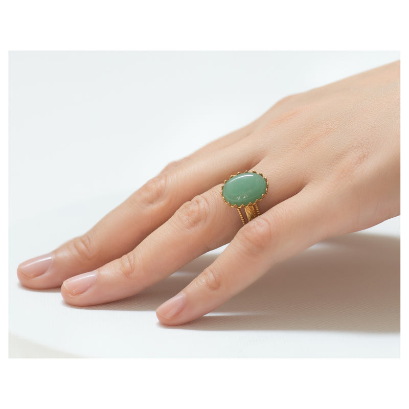 IRENE Adjustable Ring Aventurine Cabochon