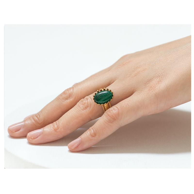 IRENE Adjustable Ring Malachite Cabochon