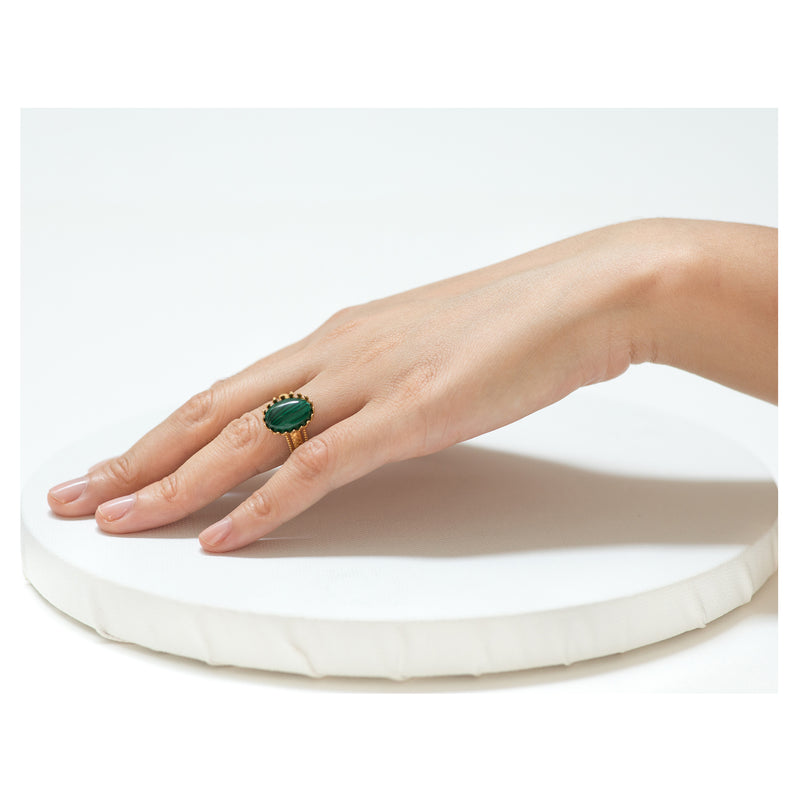 IRENE Adjustable Ring Malachite Cabochon