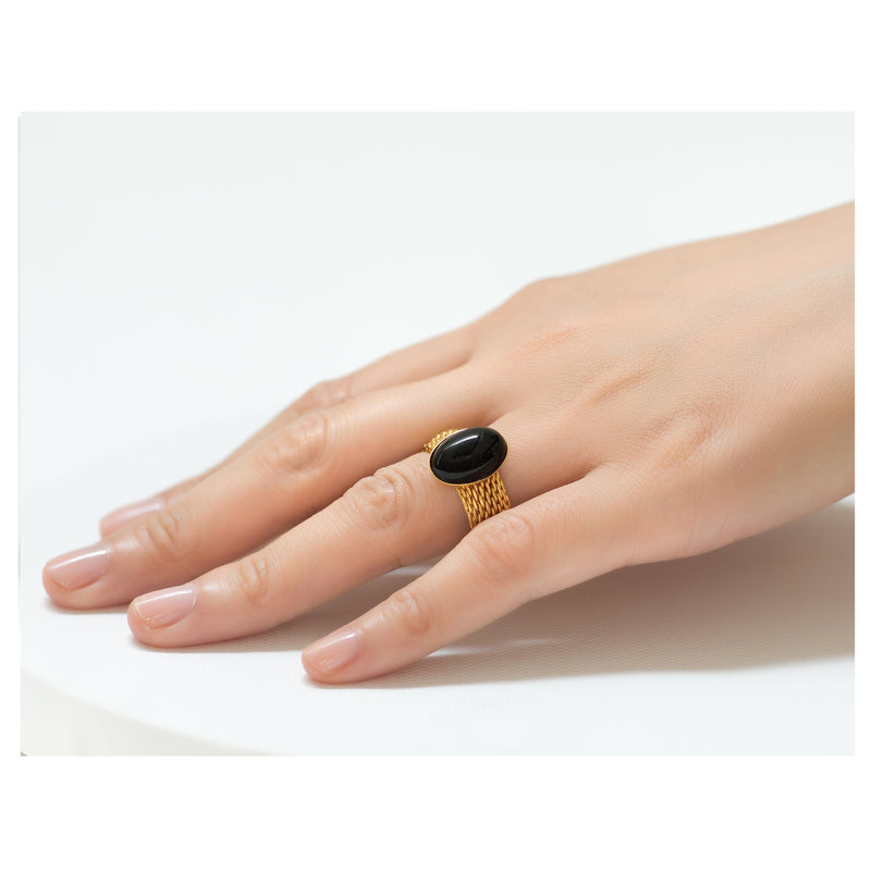 SHANTA Mesh Ring & Black Agate Cabochon