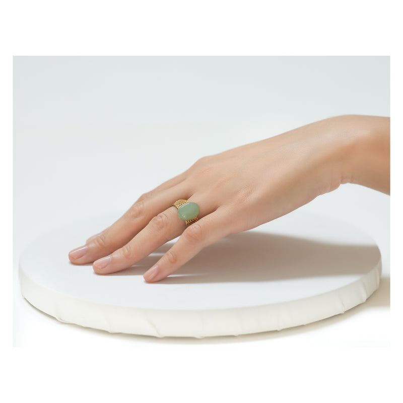 SHANTA mesh ring & aventurine cabochon