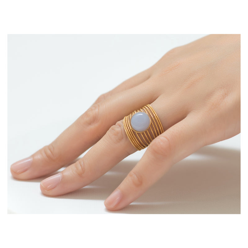 ENEE,  Gold-Plated Ring with a chalcedony stone
