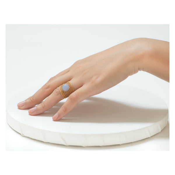 ENEE,  Gold-Plated Ring with a chalcedony stone