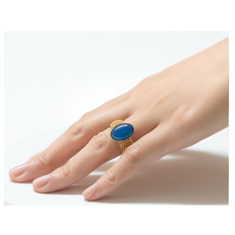 SHANTA Mesh Ring & Blue Agate Cabochon