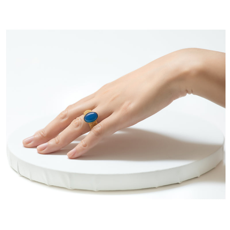 SHANTA Mesh Ring & Blue Agate Cabochon