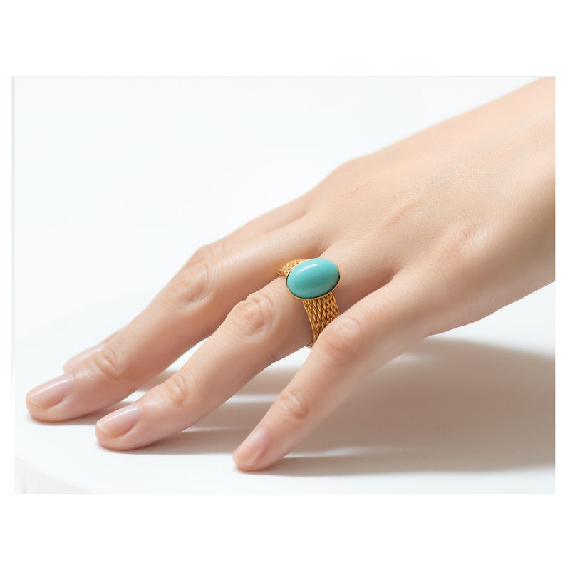 SHANTA mesh ring & turquoise cabochon