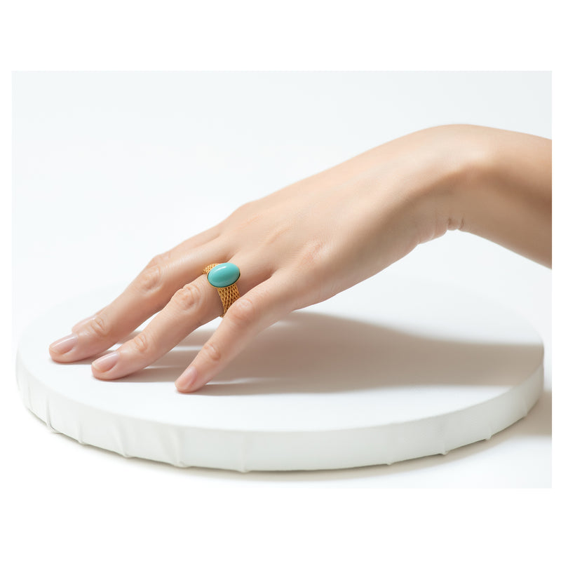 SHANTA mesh ring & turquoise cabochon