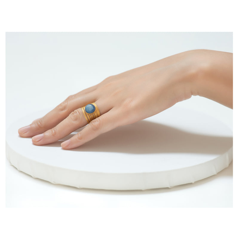ENEE,  Gold-Plated Ring with a Cyanite Cabochon
