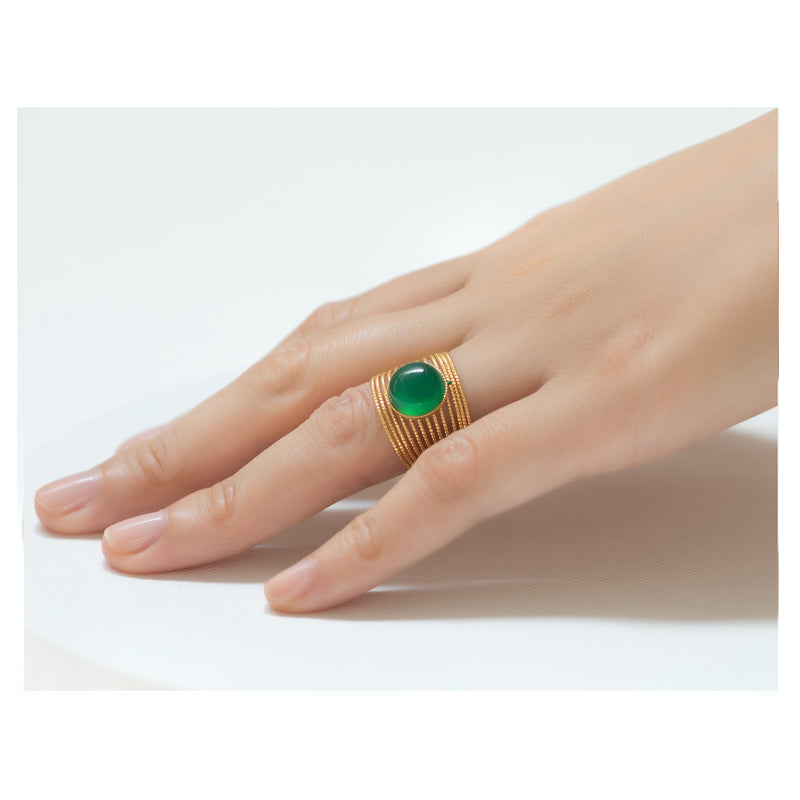 ENEE,  Gold-Plated Ring with a Green Agate stone