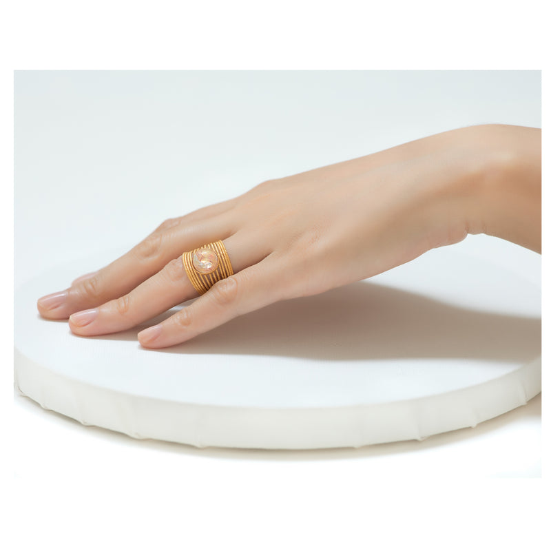 ENEE Gold-Plated Ring & Hand Painted Pink Cabochon