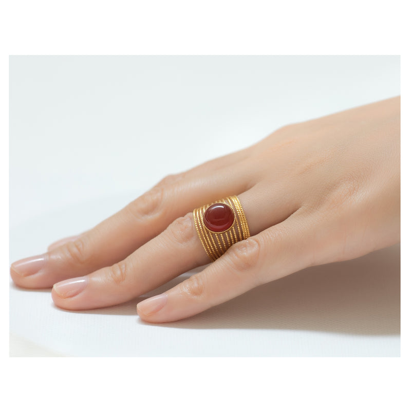 ENEE,  Gold-Plated Ring with a Carnelian stone