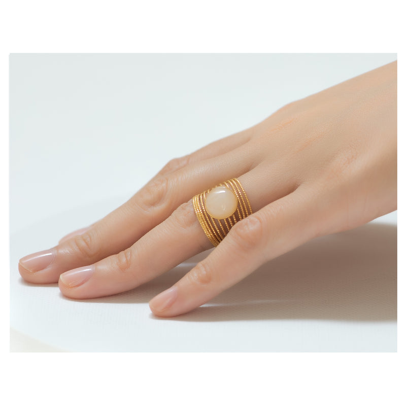 ENEE,  Gold-Plated Ring with a white jade stone