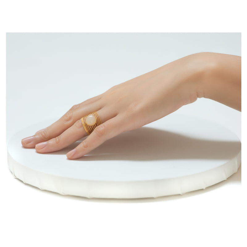 ENEE,  Gold-Plated Ring with a white jade stone