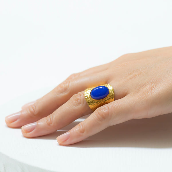 NEZA Adjustable Ring Blue agate cabochon