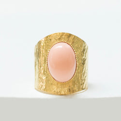 NEZA Adjustable Ring coral cabochon