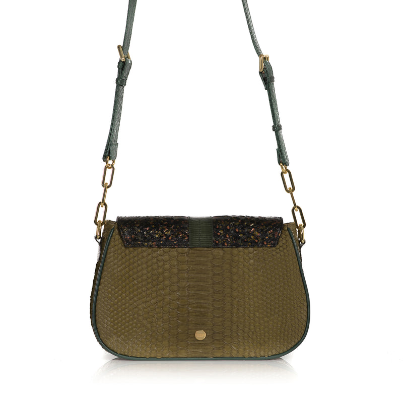 SAKESAK, crossbody-turned-shoulder-bag, Olive green and hand painted