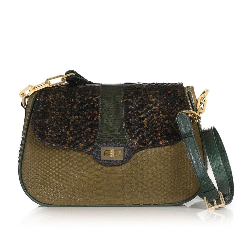 SAKESAK, crossbody-turned-shoulder-bag, Olive green and hand painted