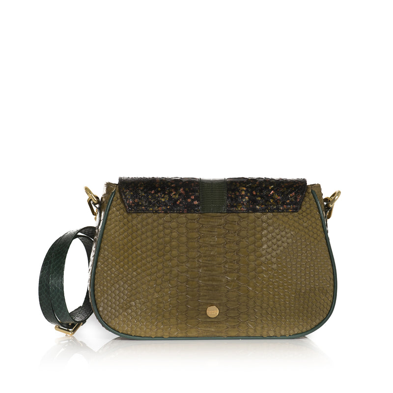 SAKESAK, crossbody-turned-shoulder-bag, Olive green and hand painted