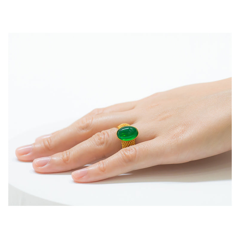 SHANTA mesh ring & green agate cabochon