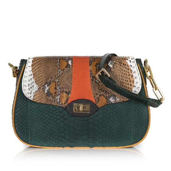 SAKESAK, crossbody-turned-shoulder-bag, Forest green and hand painted