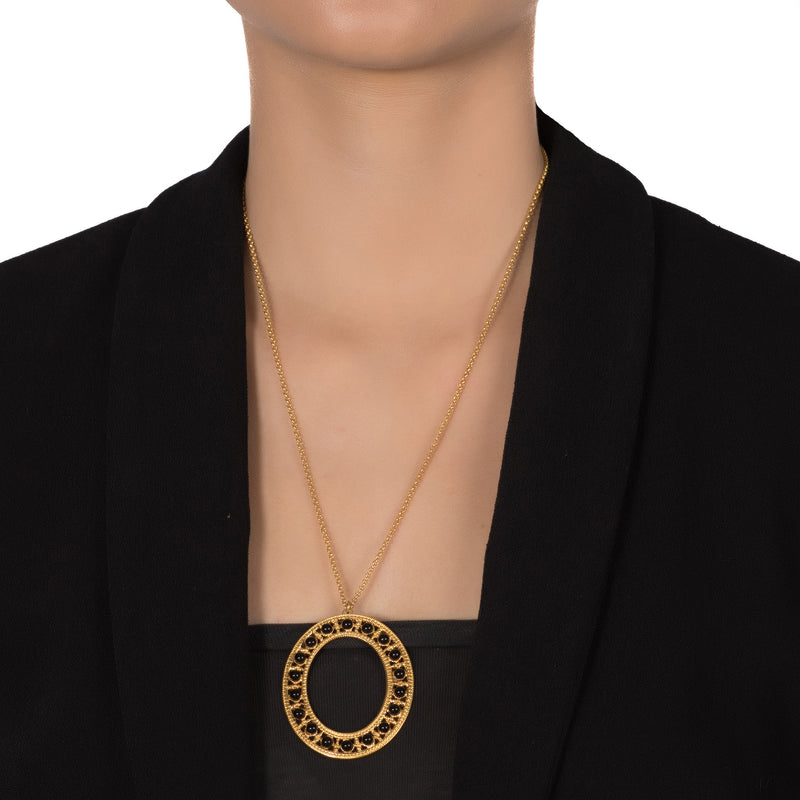 COLOMBINE Statement Vintage-Inspired Pendant Necklace Black