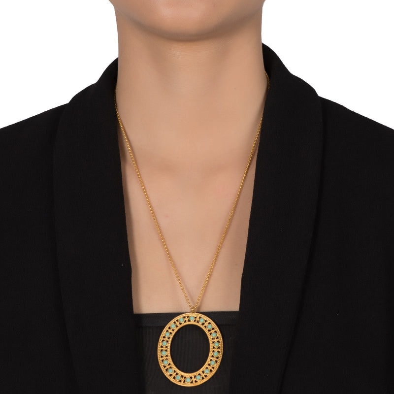 COLOMBINE Statement Vintage-Inspired Pendant Necklace Turquoise