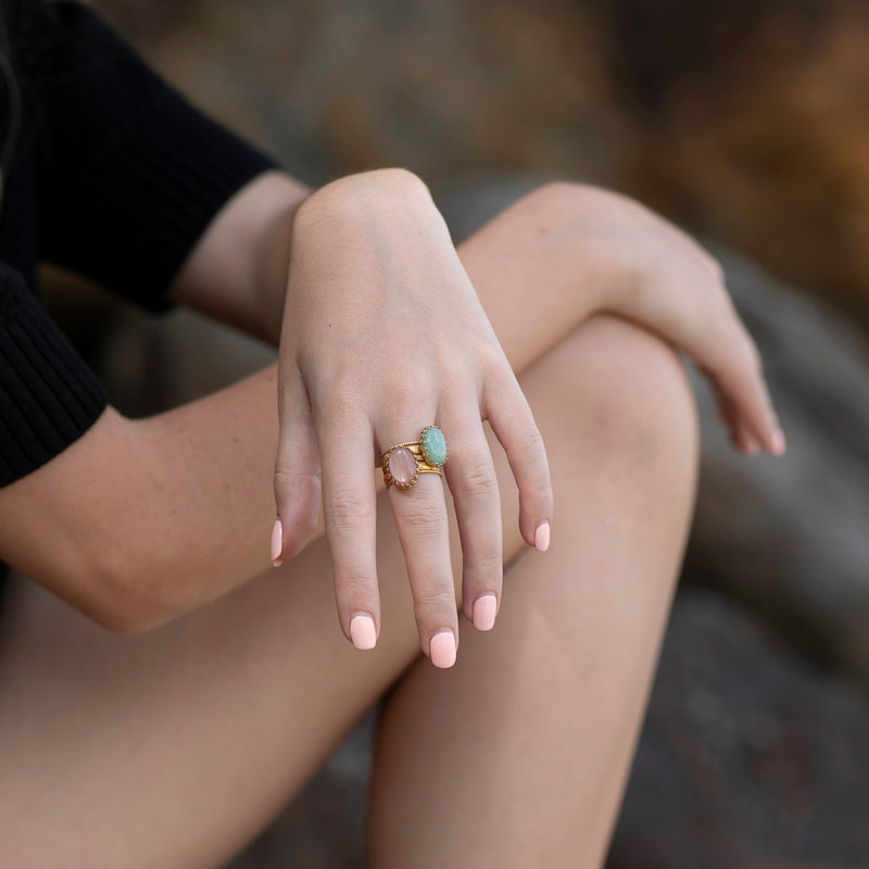 IRENE Adjustable Ring Aventurine Cabochon