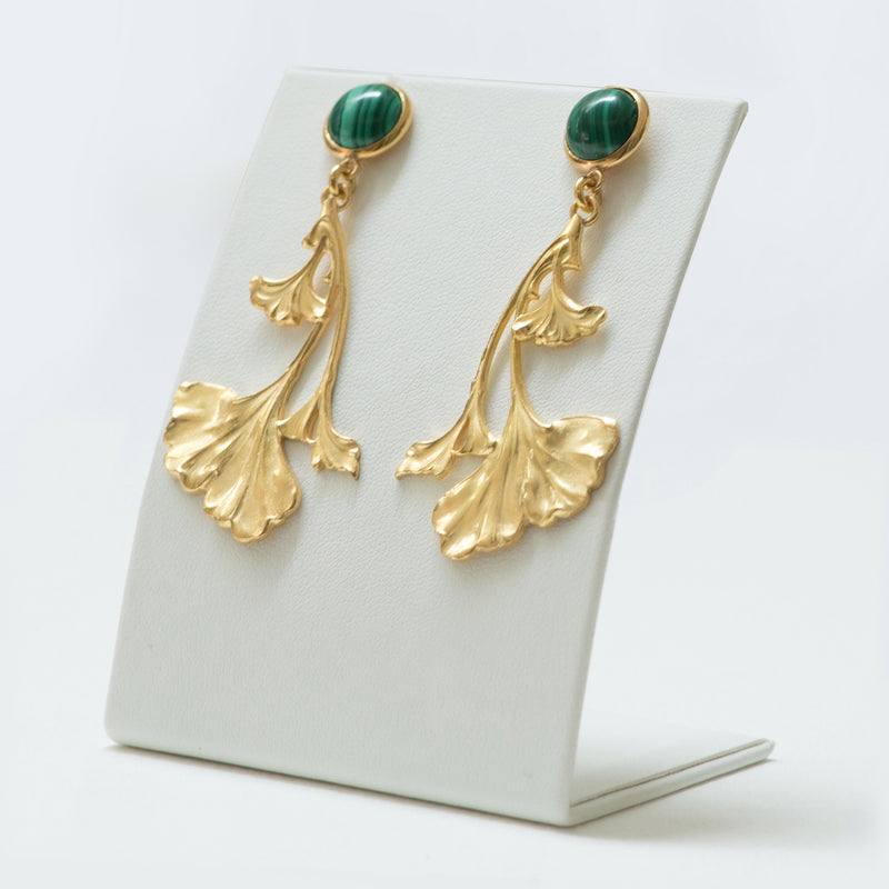 DAHLIA Earrings Gold-Plated with a Malachite cabochon
