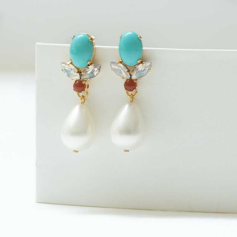GRACE Earring Swarovski Crystal Turquoise and Pearl