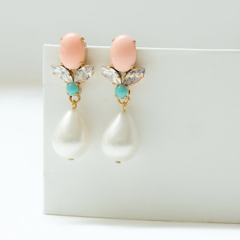 GRACE Earring Swarovski Crystal coral and Pearl